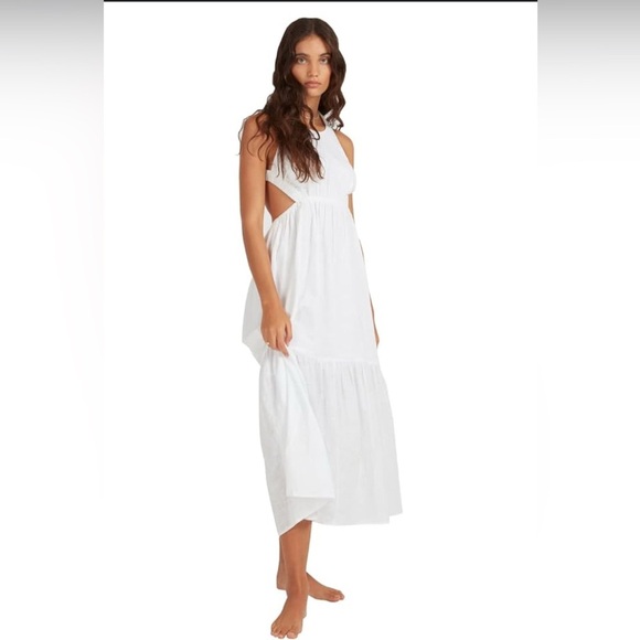 Billabong White  100% cotton Halter  elastic maxi dress - Picture 1 of 8